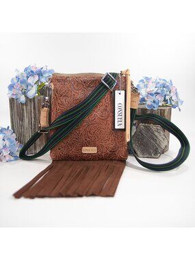 Consuela Sally Tooled Leather Mini Explorer Cruise Fringe Crossbody Bag NWT
